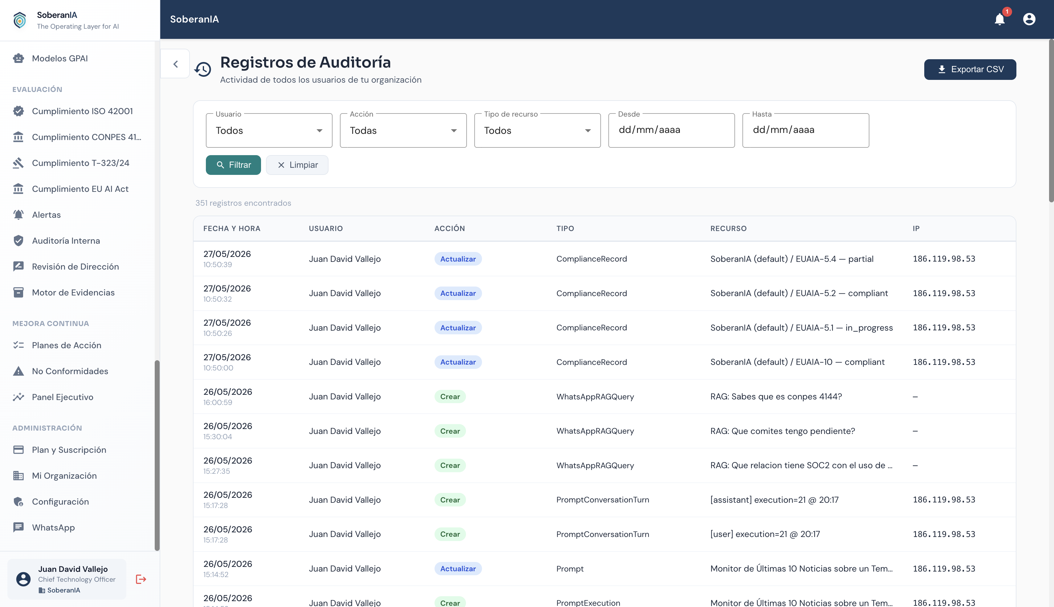 Audit Trail inmutable — SoberanIA